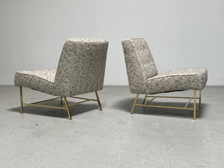 Pair of Harvey Probber Slipper Chairs on Brass Bases For Sale 6