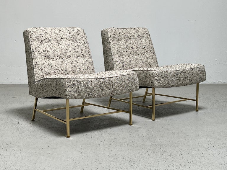 Pair of Harvey Probber Slipper Chairs on Brass Bases For Sale 8
