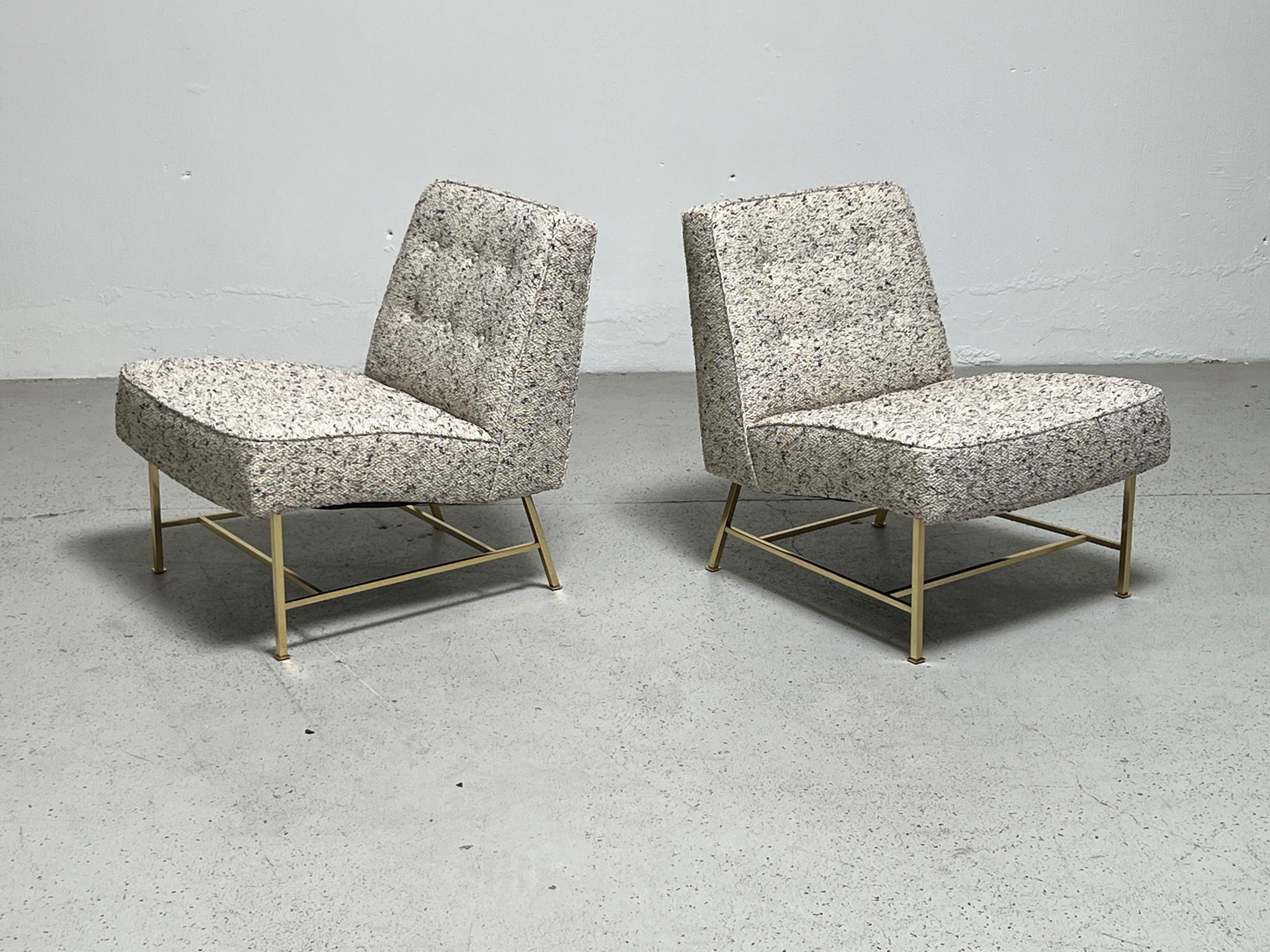 Pair of Harvey Probber Slipper Chairs on Brass Bases In Good Condition For Sale In Dallas, TX
