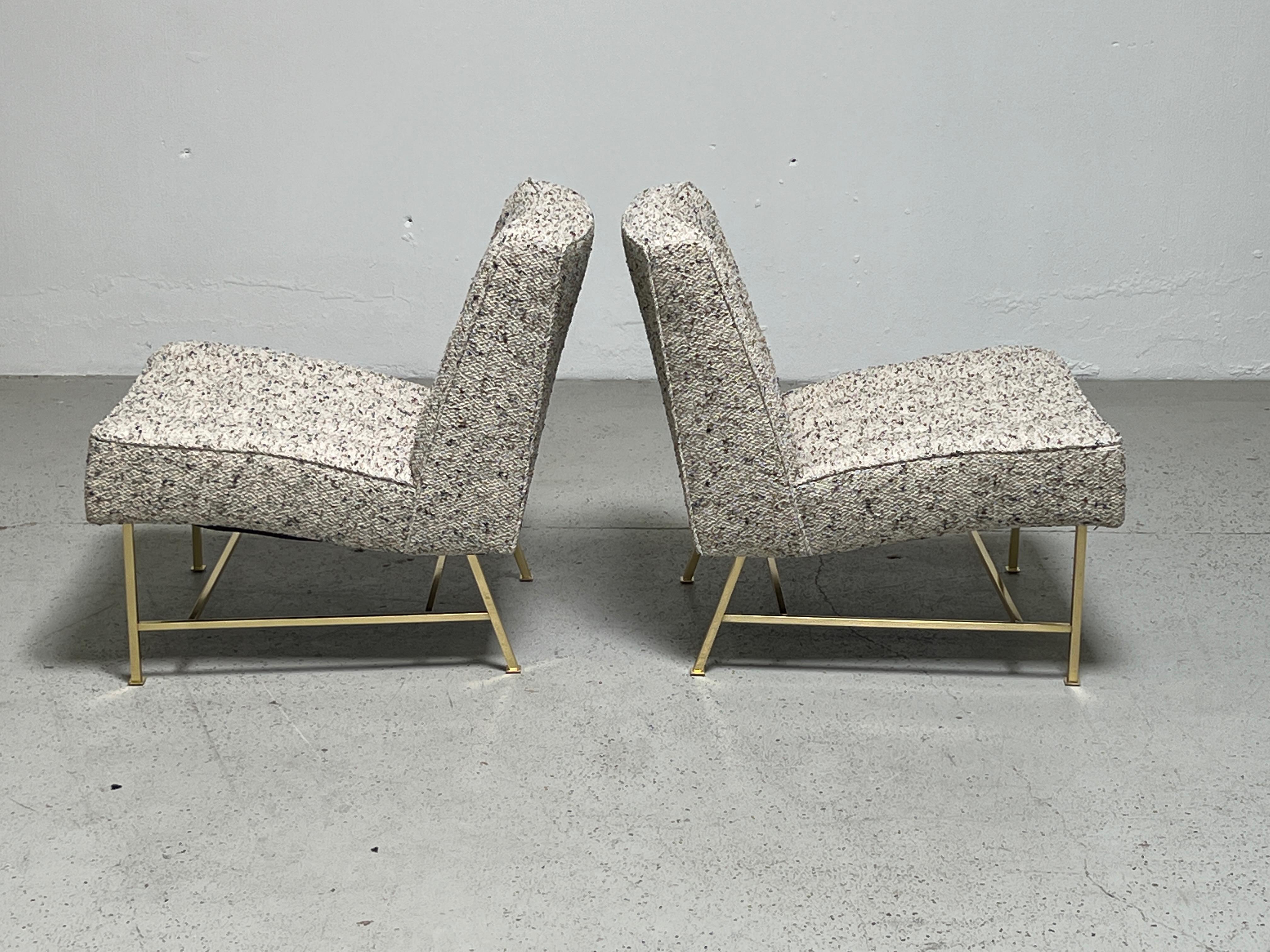 Mid-20th Century Pair of Harvey Probber Slipper Chairs on Brass Bases For Sale