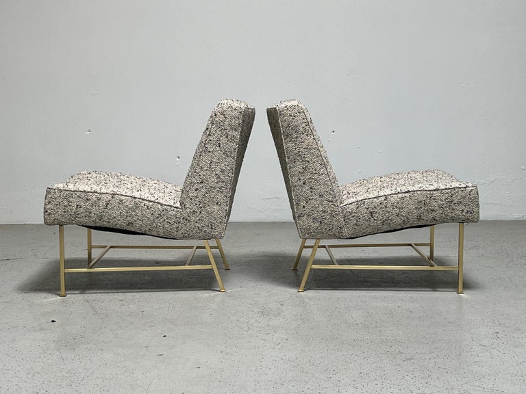 Pair of Harvey Probber Slipper Chairs on Brass Bases For Sale 1