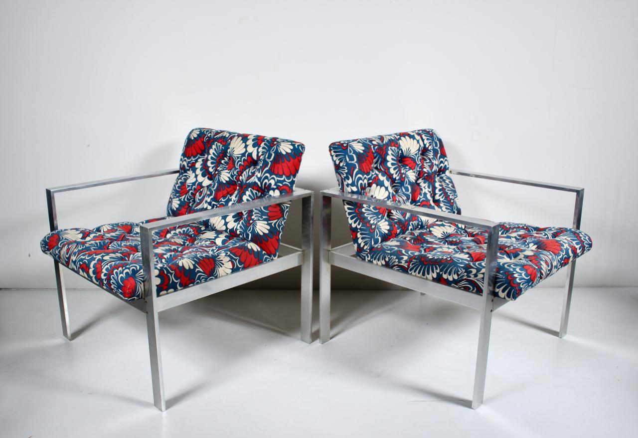Modern Pair of Harvey Probber Solid Bar Aluminum Lounge Chairs, 1960's For Sale