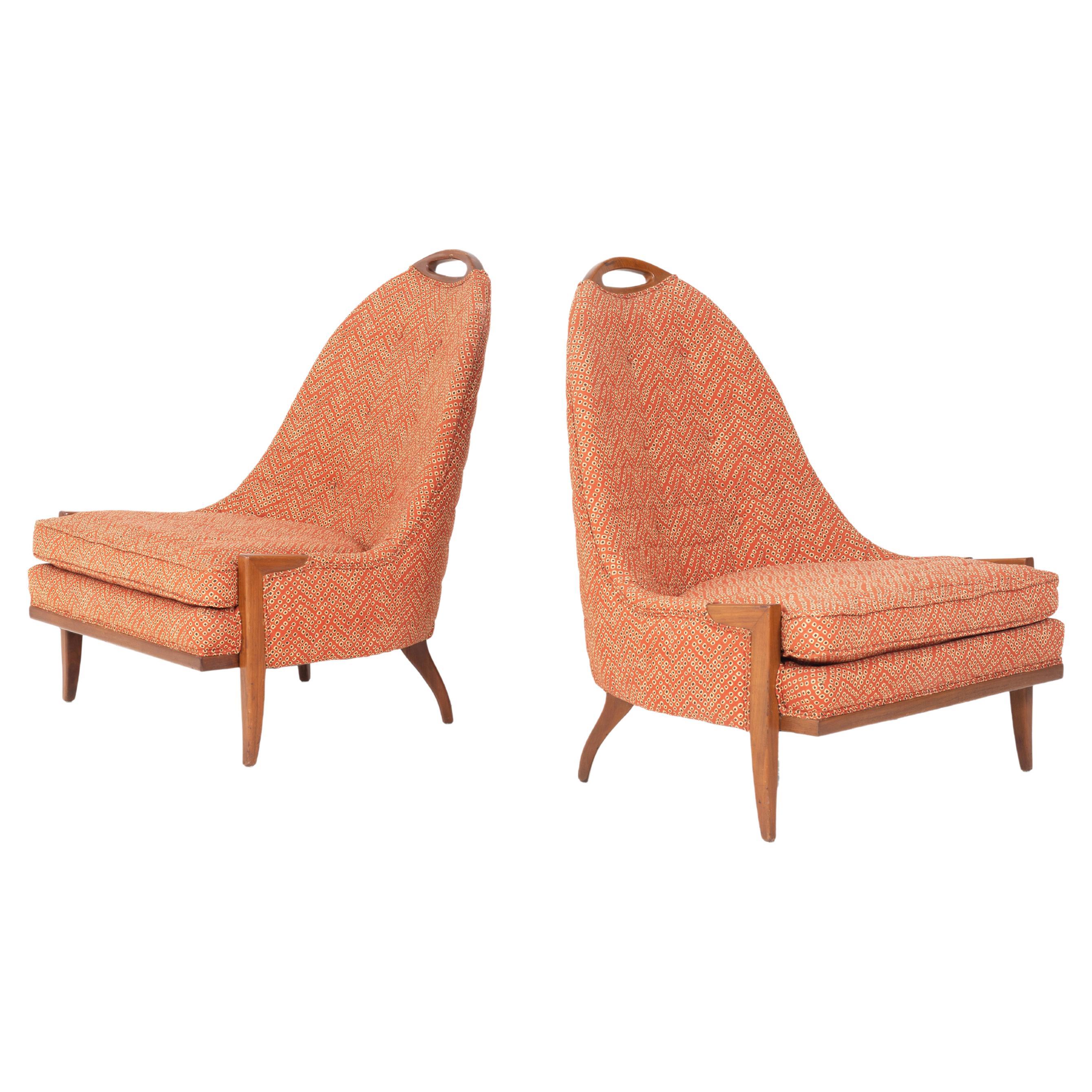 Pair of Harvey Probber Style Handle Back Lounge Chairs