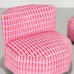 Pair of Harvey Probber–Style Octagonal Lounge Chairs, Pink Geometric Upholstery