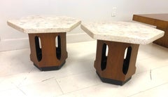 Pair of Harvey Probber Style Terrazzo and Walnut Side Tables
