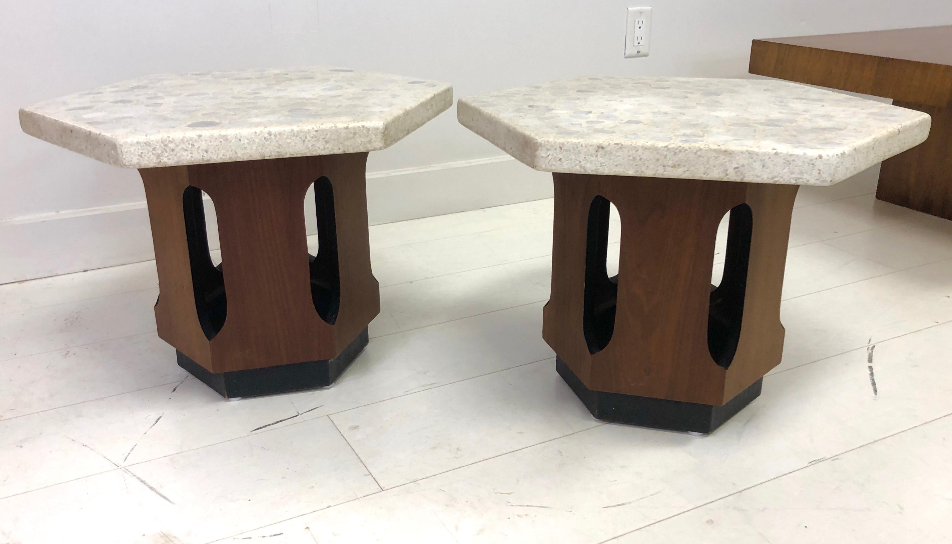 Pair of Harvey Probber Style Terrazzo and Walnut Side Tables 2