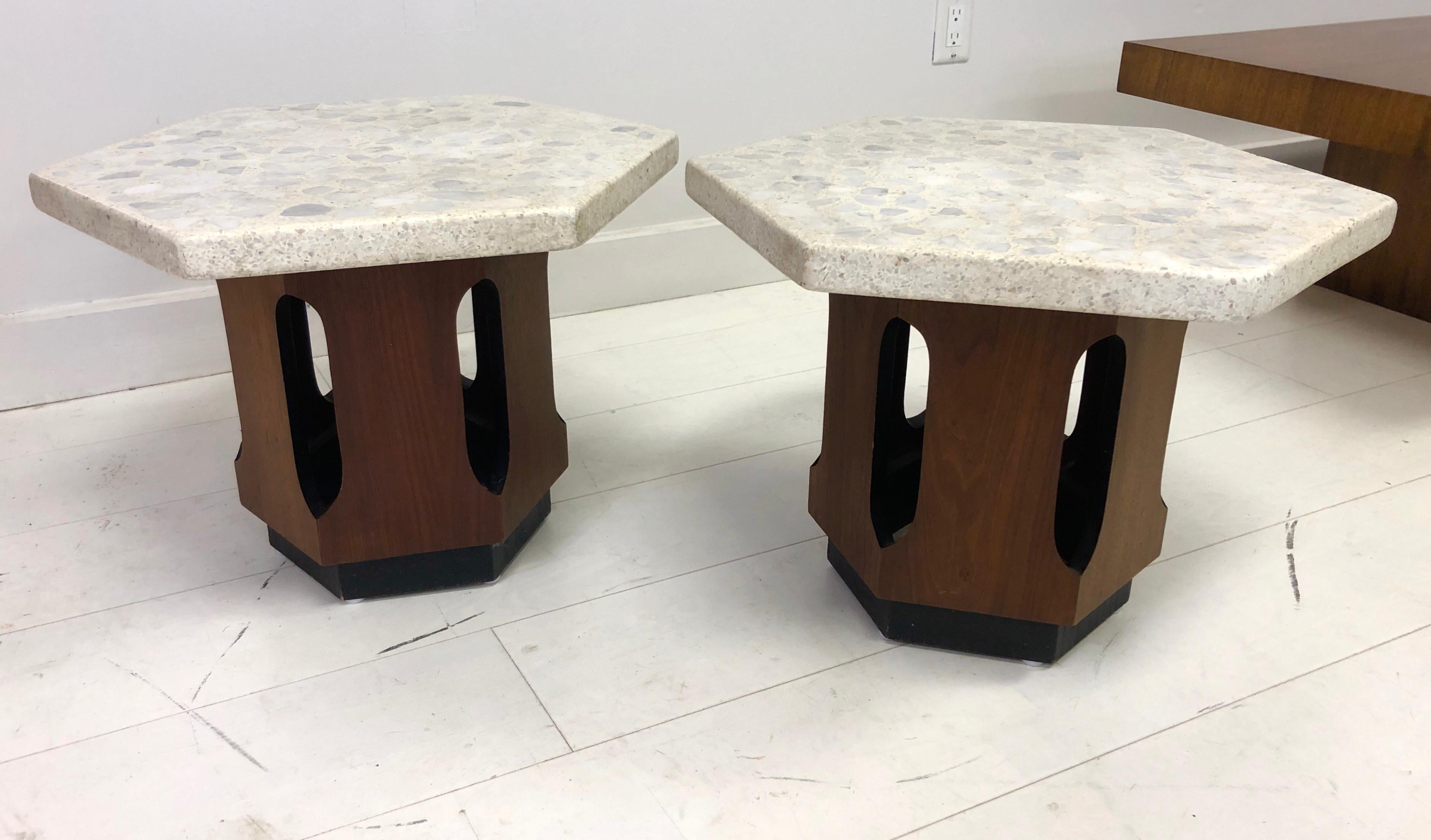 Pair of Harvey Probber Style Terrazzo and Walnut Side Tables 3