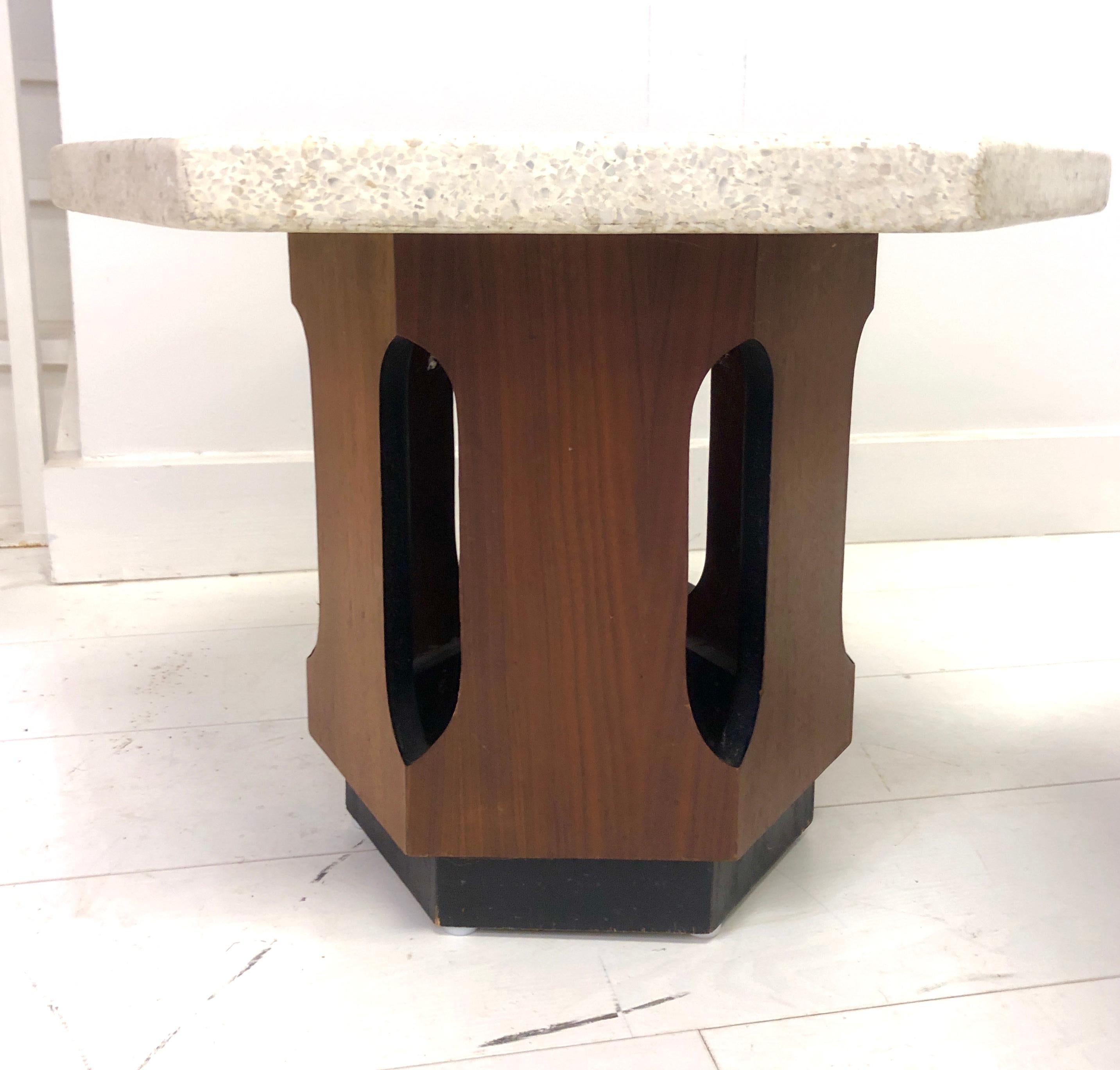 Pair of Harvey Probber Style Terrazzo and Walnut Side Tables 4