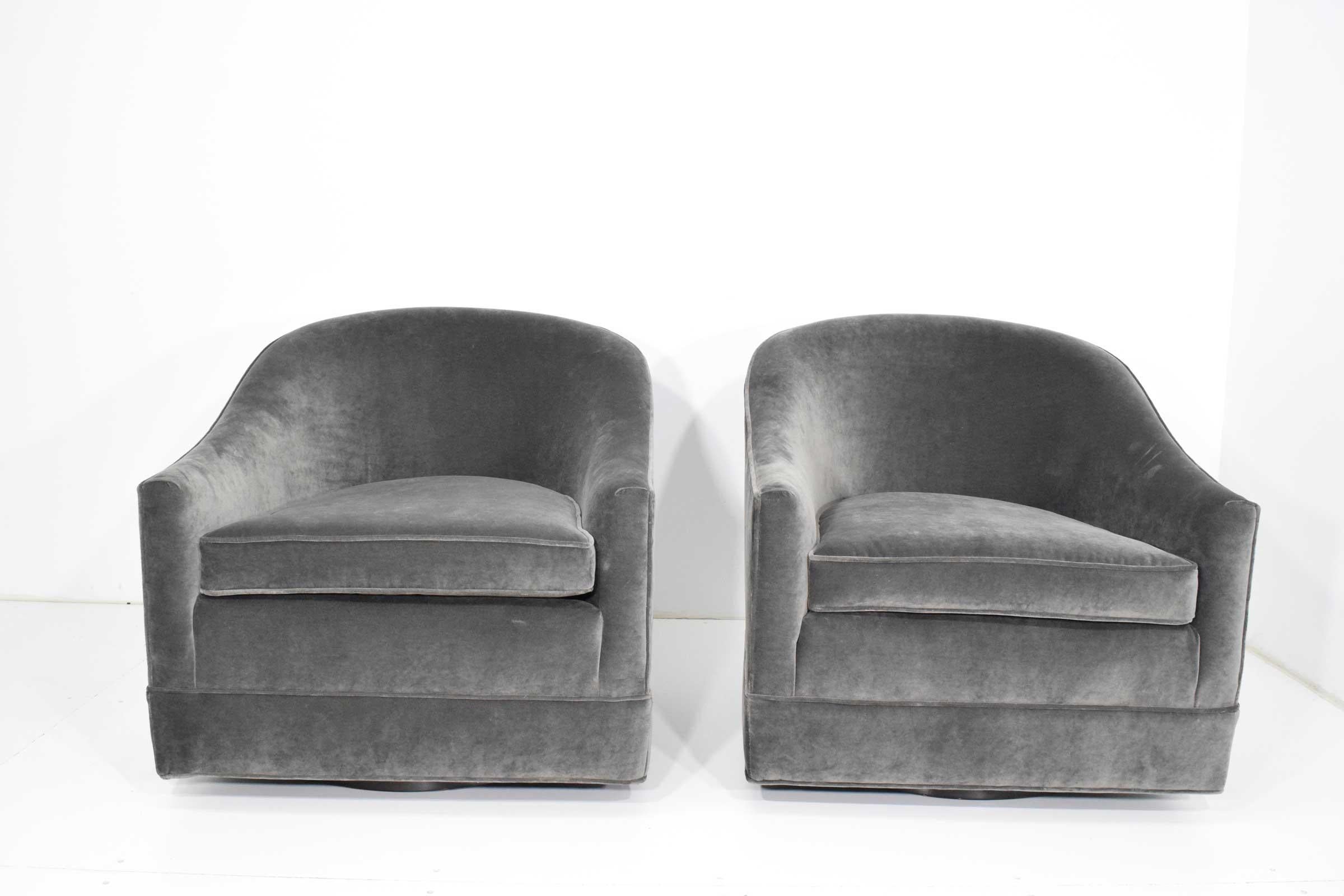 gray velvet swivel chair