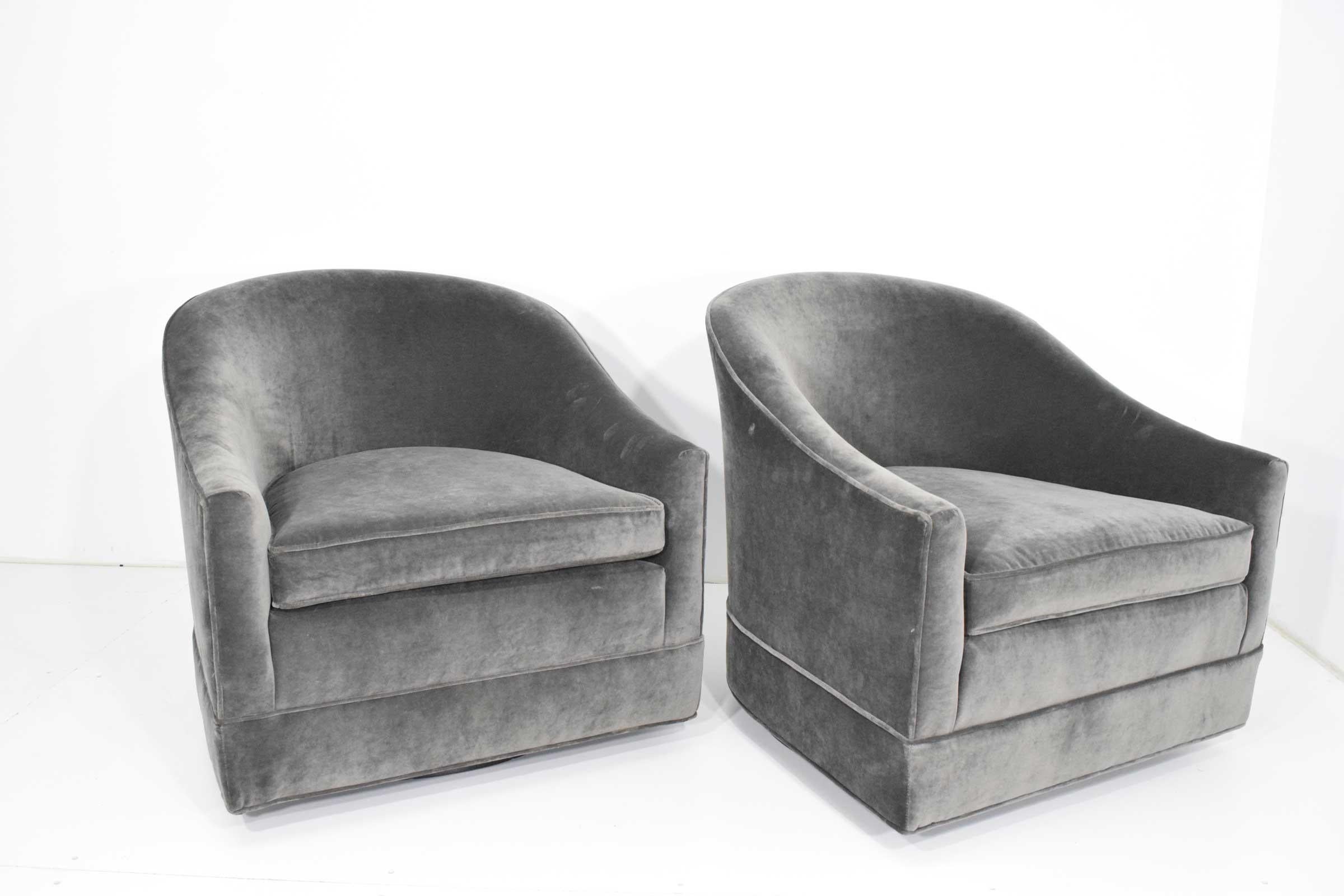 grey velvet swivel chair