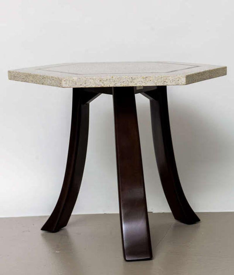 Mid-Century Modern Pair of Harvey Probber Terrazzo and Dark Walnut Tables For Sale