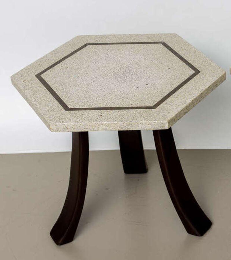 American Pair of Harvey Probber Terrazzo and Dark Walnut Tables For Sale