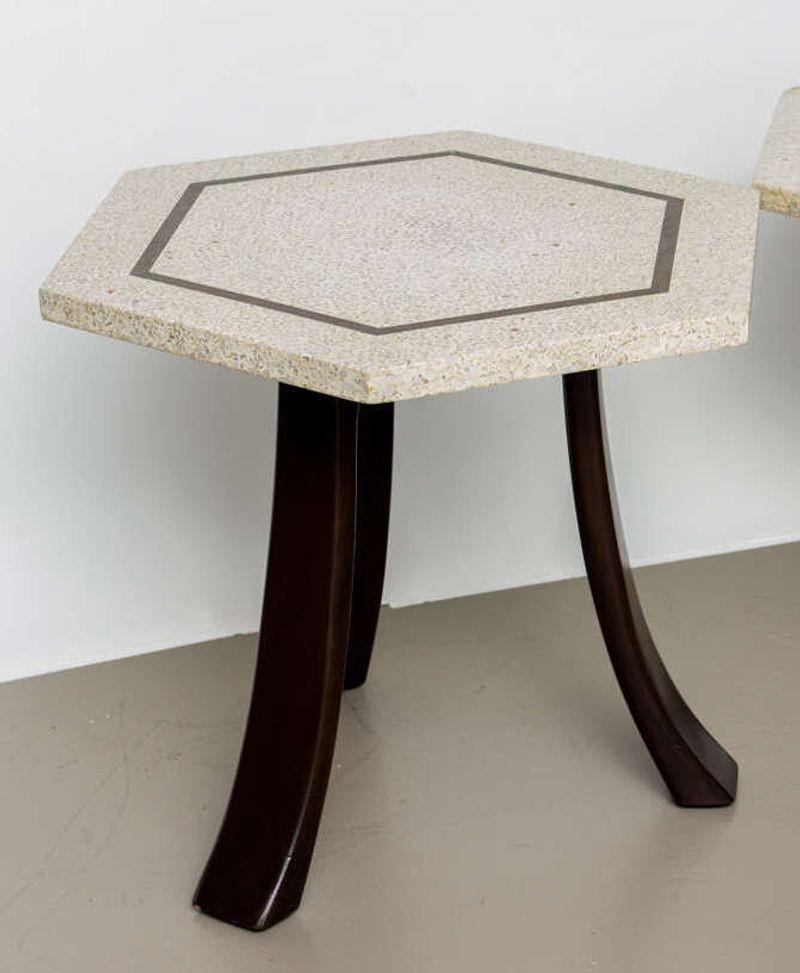 Pair of Harvey Probber Terrazzo and Dark Walnut Tables In Excellent Condition For Sale In Hollywood, FL
