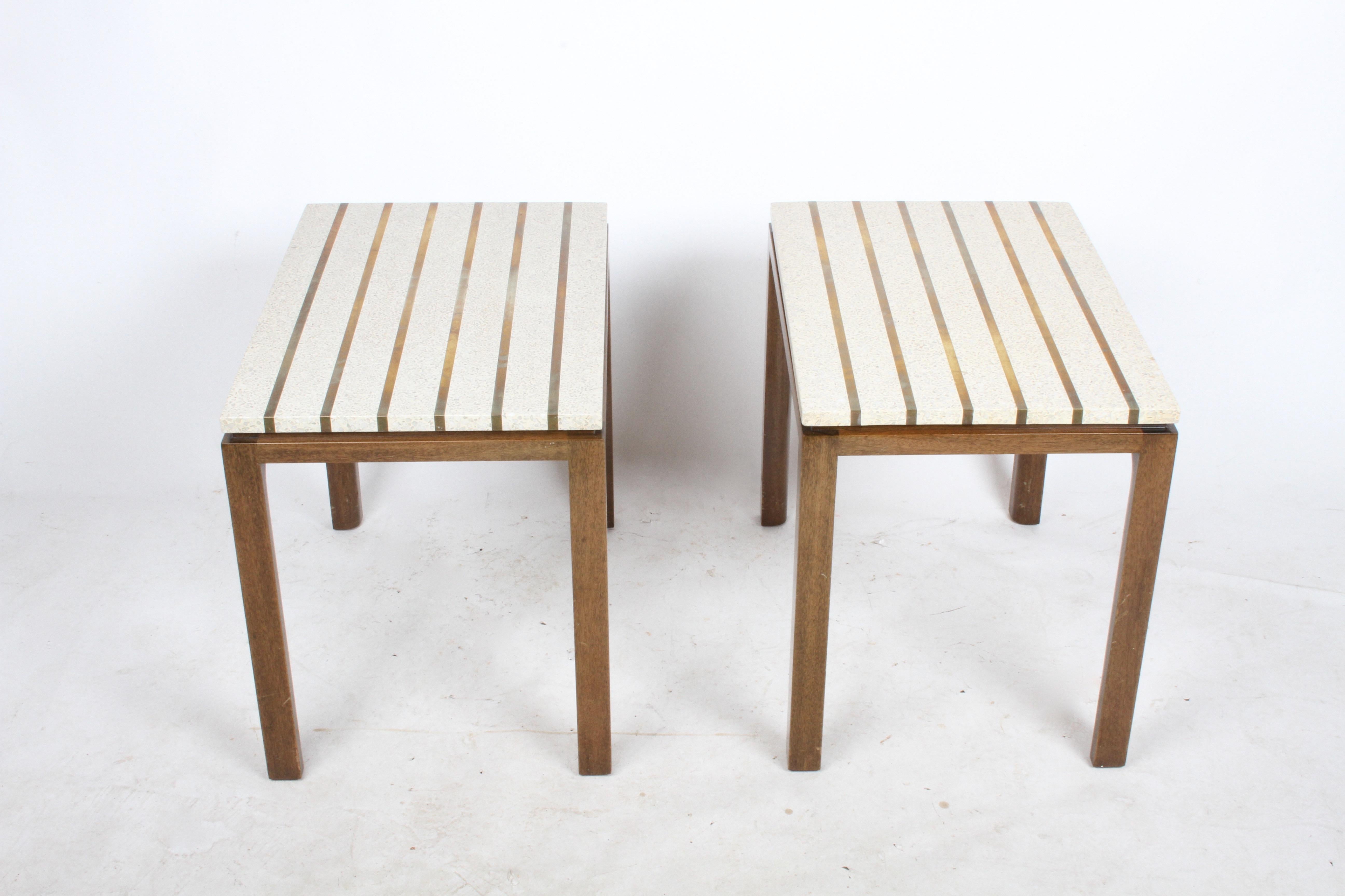 American Pair of Harvey Probber Terrazzo and Brass Inlay End Tables