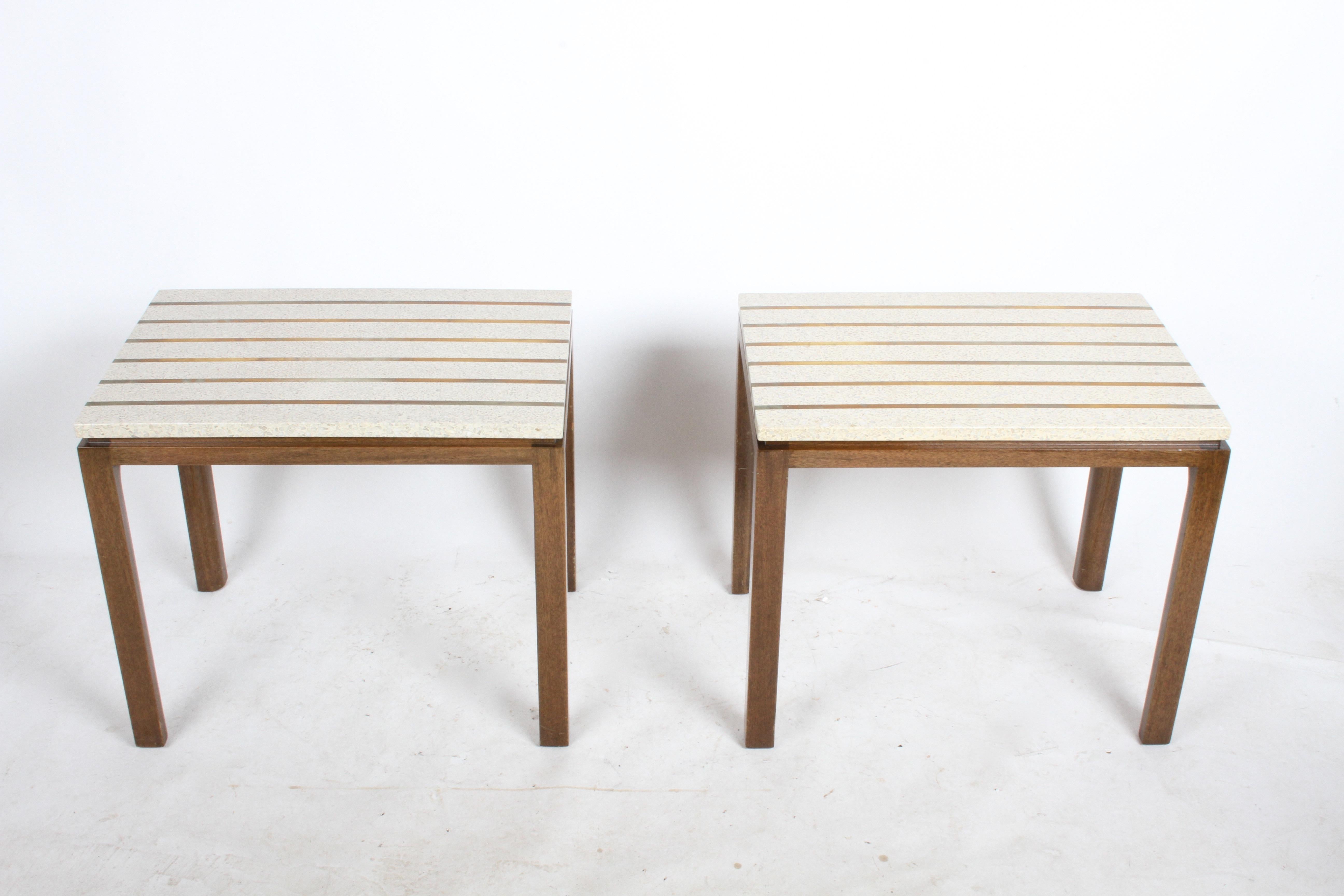 Mid-20th Century Pair of Harvey Probber Terrazzo and Brass Inlay End Tables