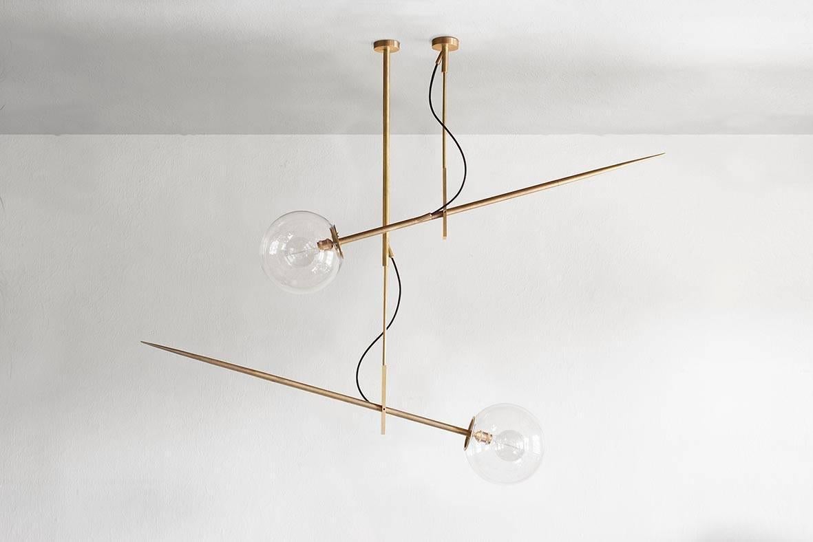 Contemporary Pair of Hasta Brass Hanging Lamps, Jan Garncarek For Sale