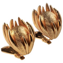 Vintage Pair of Hattie Carnegie Gold Plated Acorn Earrings, New York Circa 1950