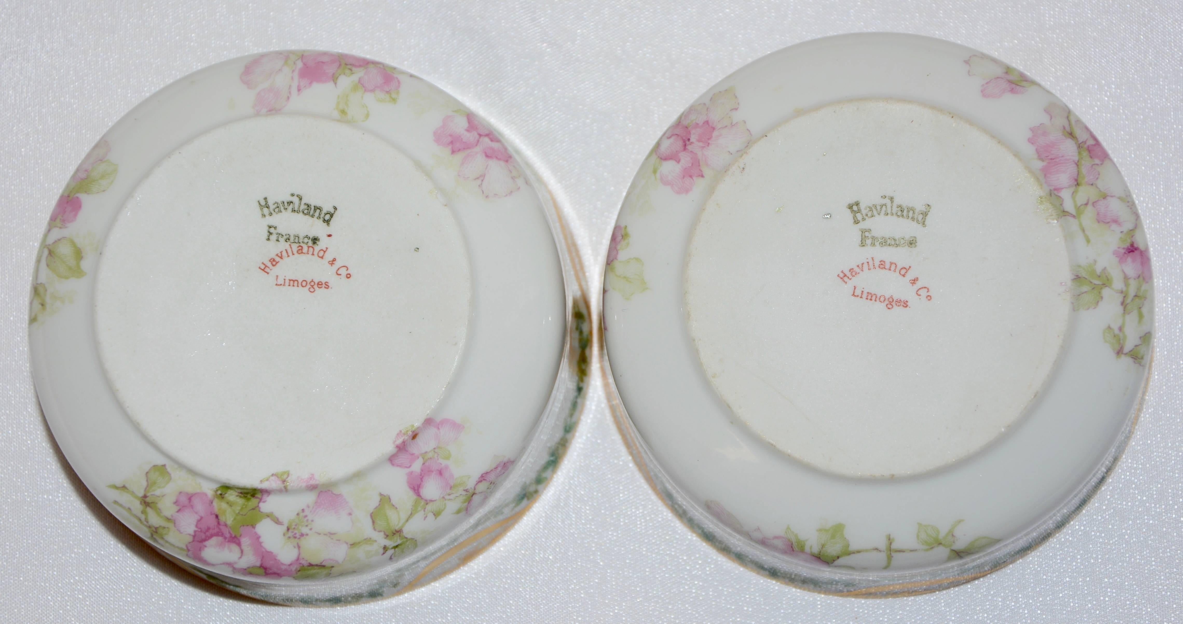 Fired Pair of Haviland & Co. Limoges France Cream Soup Bowl and Saucer Apple Blossom For Sale