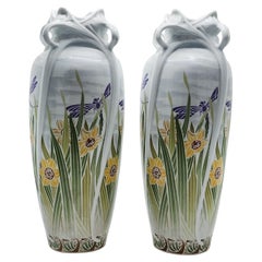 Pair of Haviland vases from Limoges, "Dragonflies and Daffodils"