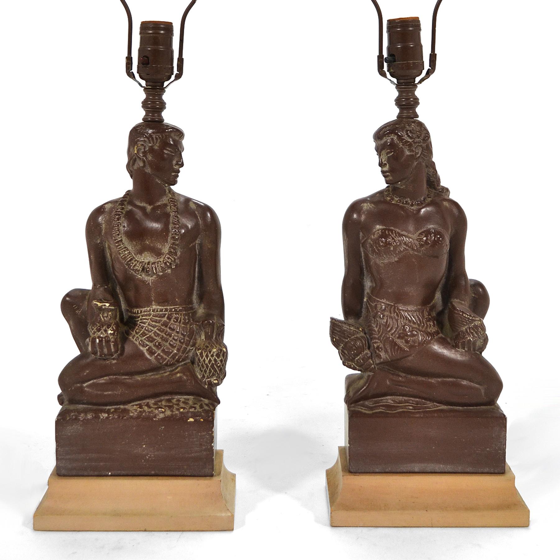 Art Deco Pair of Hawaiian Figural Lamps