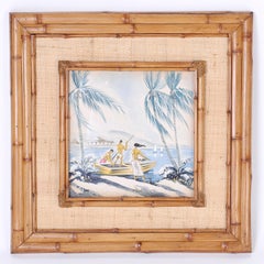 Pair of Hawaiian Watercolors in Bamboo Frames