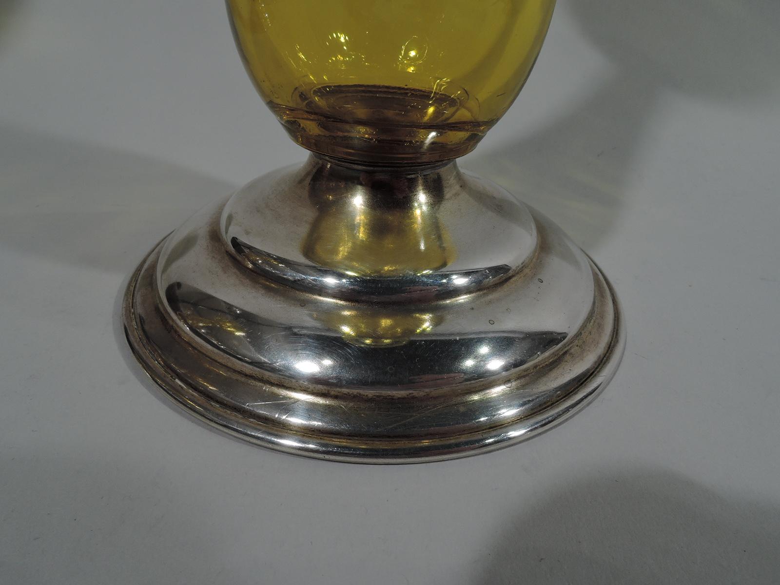 Pair of Hawkes Sterling Silver and Citrine Yellow Glass Candlesticks In Excellent Condition In New York, NY
