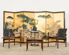 Pair of Hayat Bros. Leather Campaign Safari Chairs & Ottoman