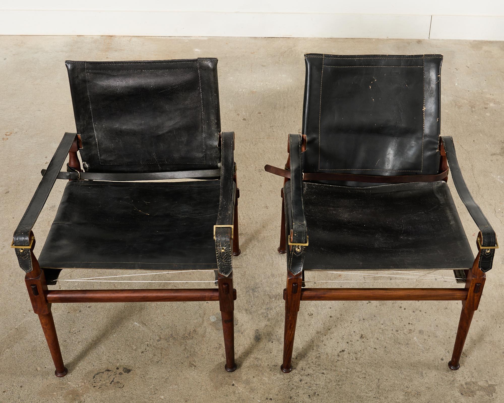 20th Century Pair of Hayat Bros. Leather Campaign Safari Chairs & Ottoman  For Sale