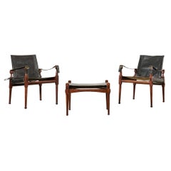 Pair of Hayat Bros. Leather Campaign Safari Chairs & Ottoman