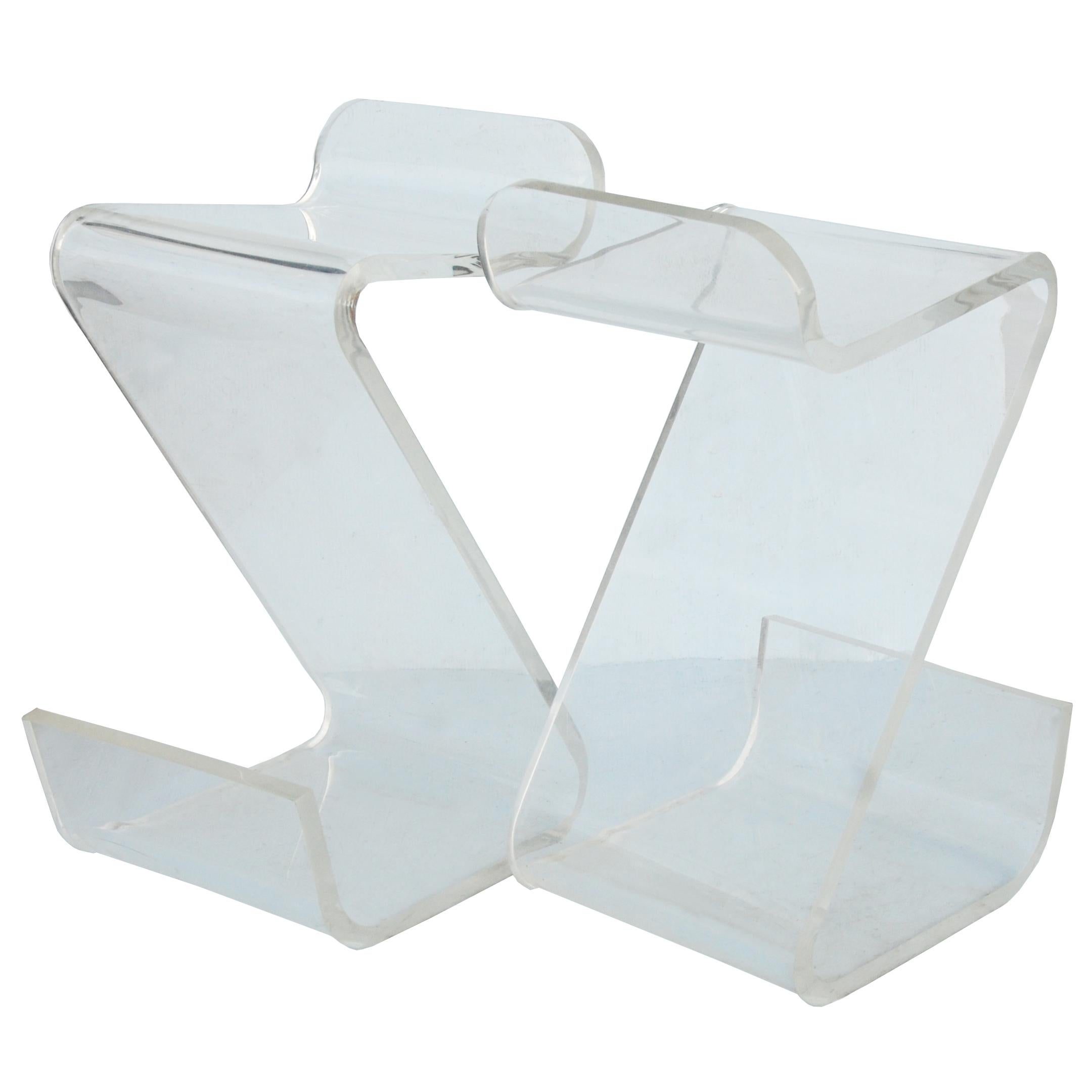 Modern Pair of Haziza Style Lucite Stools