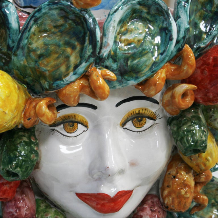 Pair of Heads Shape Sicilian Terracotta Vase For Sale at 1stdibs