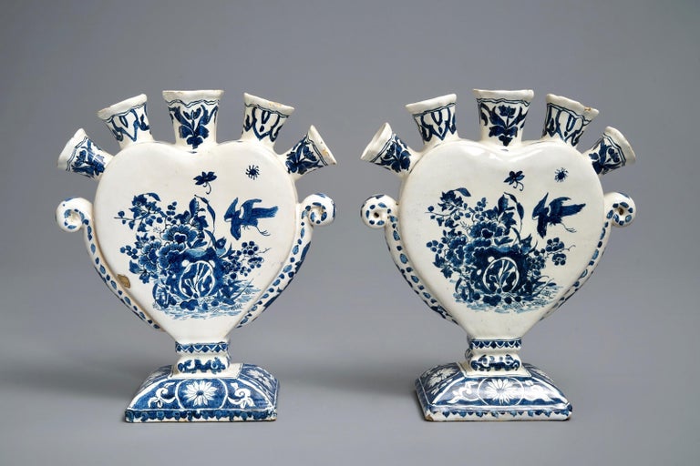 Baroque Pair of Heart-Shaped Tulip Vases or Tulipieres, 19th Century For Sale