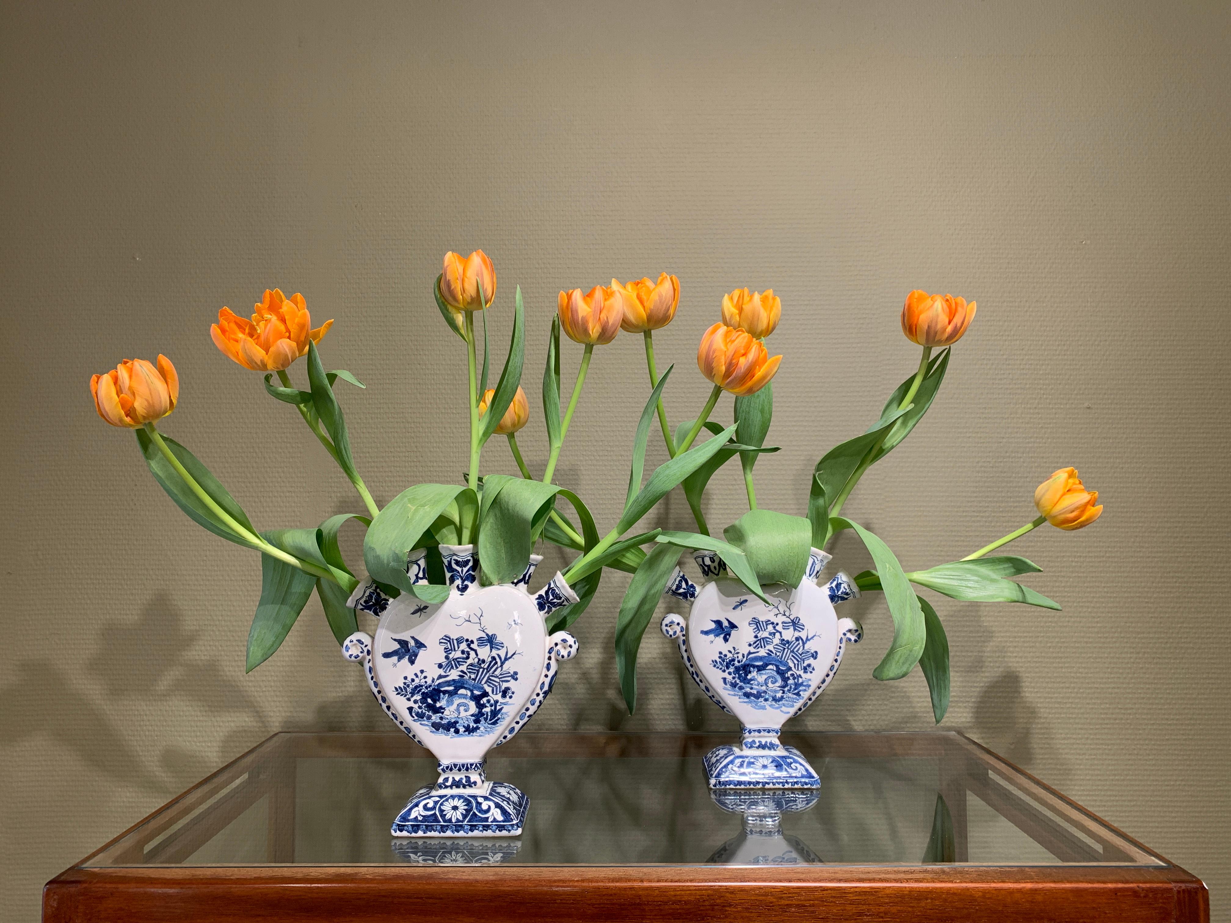 Ceramic Pair of Heart-Shaped Tulip Vases or Tulipieres, 19th Century