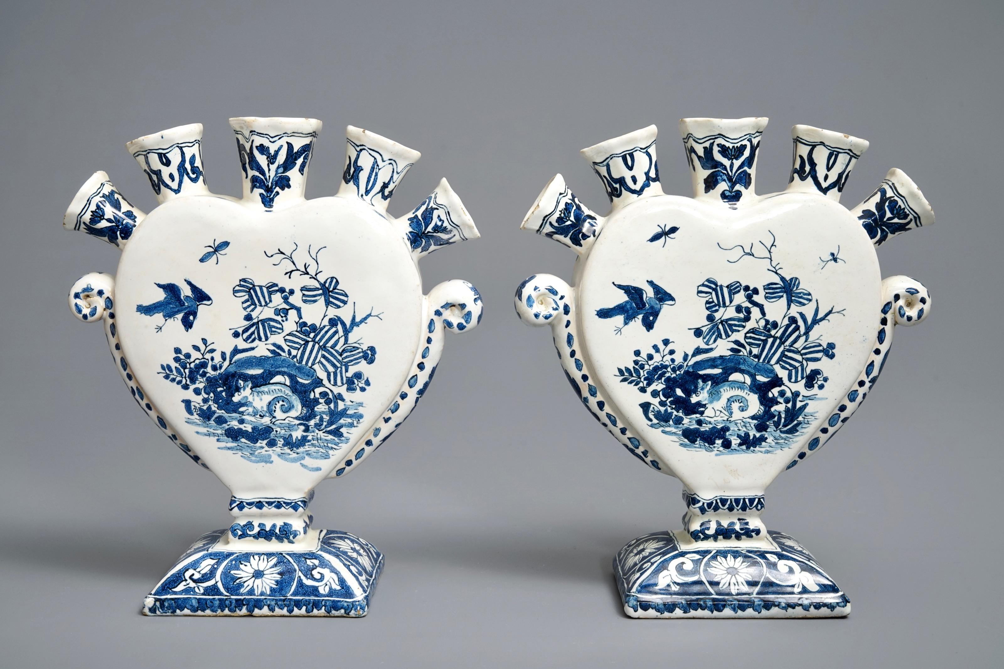 Pair of Heart-Shaped Tulip Vases or Tulipieres, 19th Century