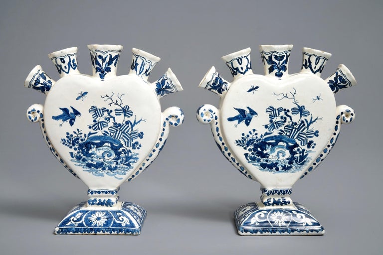 Pair of Heart-Shaped Tulip Vases or Tulipieres, 19th Century For Sale