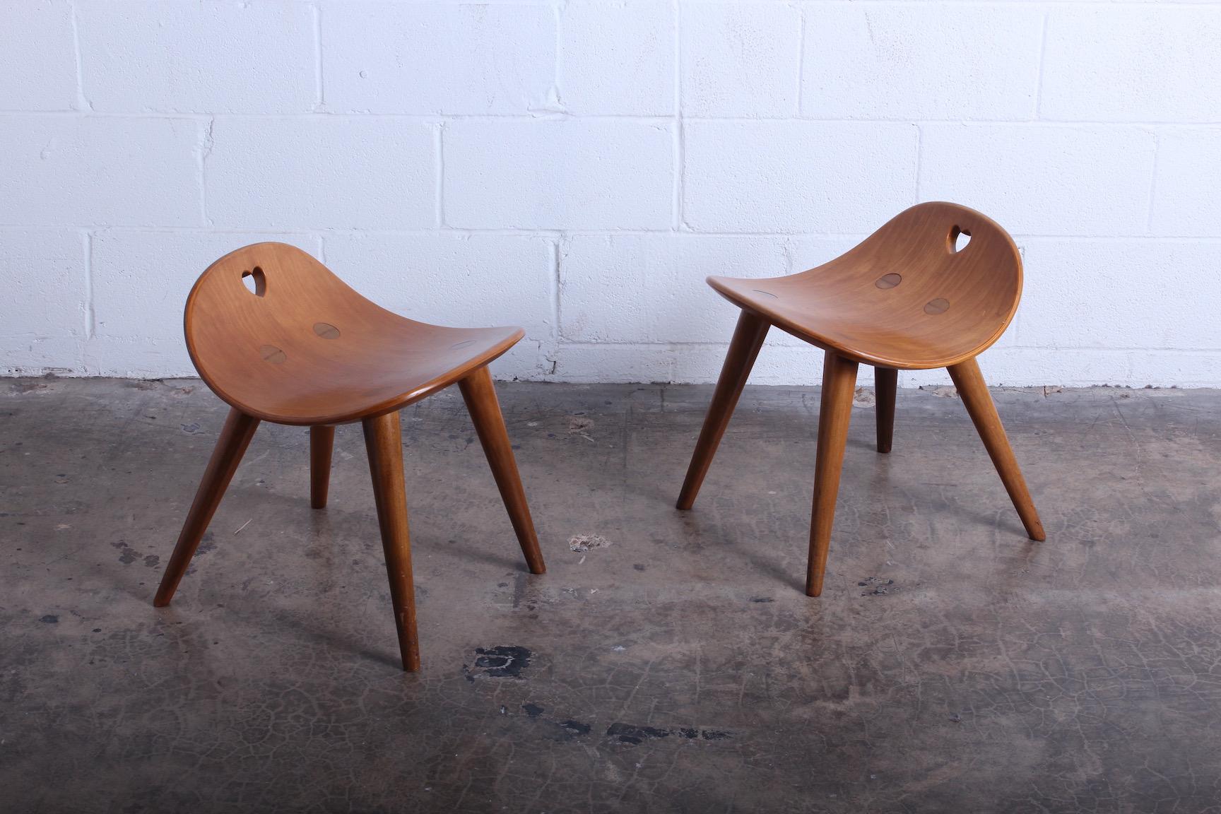 A pair of rare and early heart stools designed by Edward Wormley for Dunbar.
