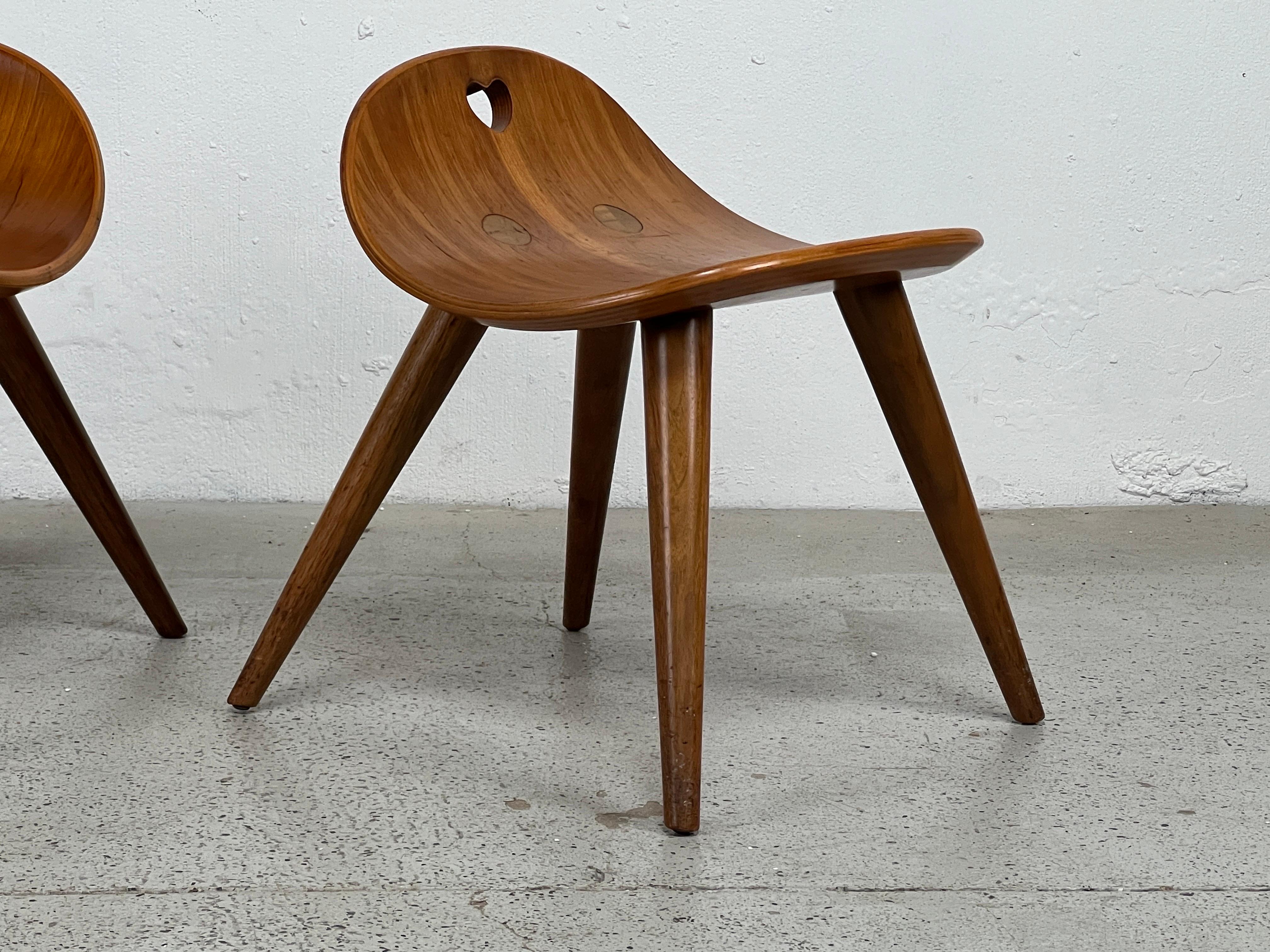 Walnut Pair of Heart Stools by Edward Wormley for Dunbar For Sale