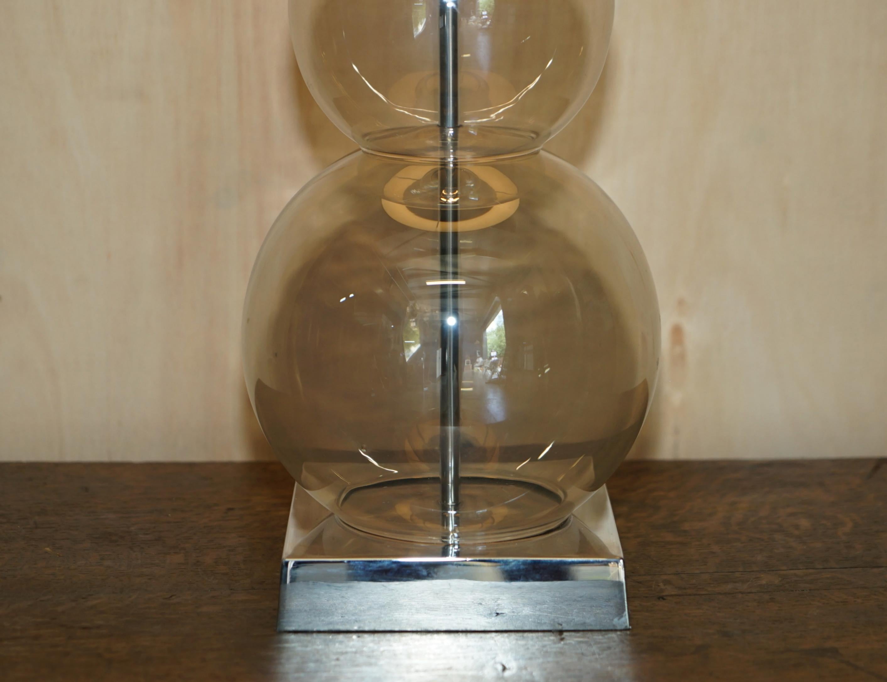 Glass Pair of Heathfield & Co Opera 3 Ball Table Lamps with Original Shades