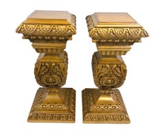 Pair of Heavily Carved Beech Wood Pedestals