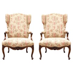 Pair Of Heavily Carved Walnut Upholstered Lounge Chairs - Pair #1