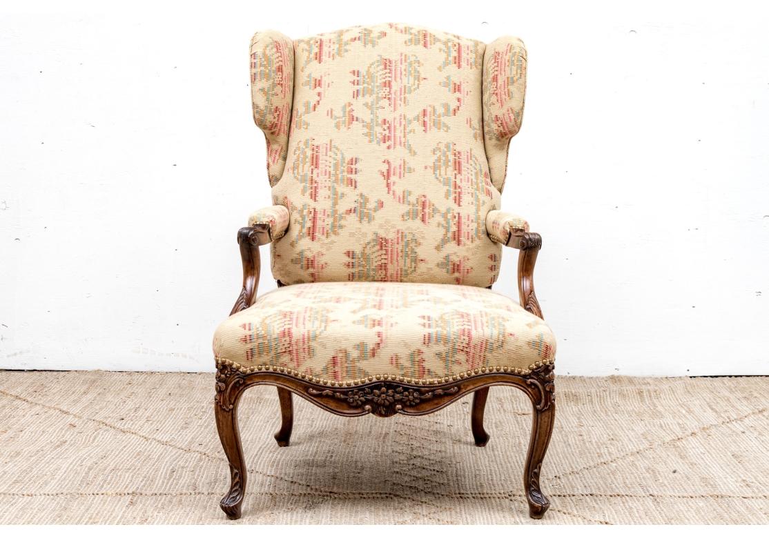Pair Of Heavily Carved Walnut Upholstered Lounge Chairs - Pair #2 For Sale 7