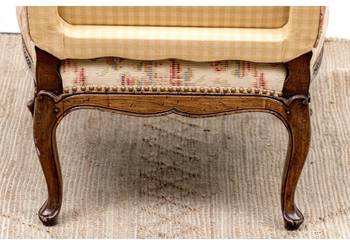 20th Century Pair Of Heavily Carved Walnut Upholstered Lounge Chairs - Pair #2 For Sale