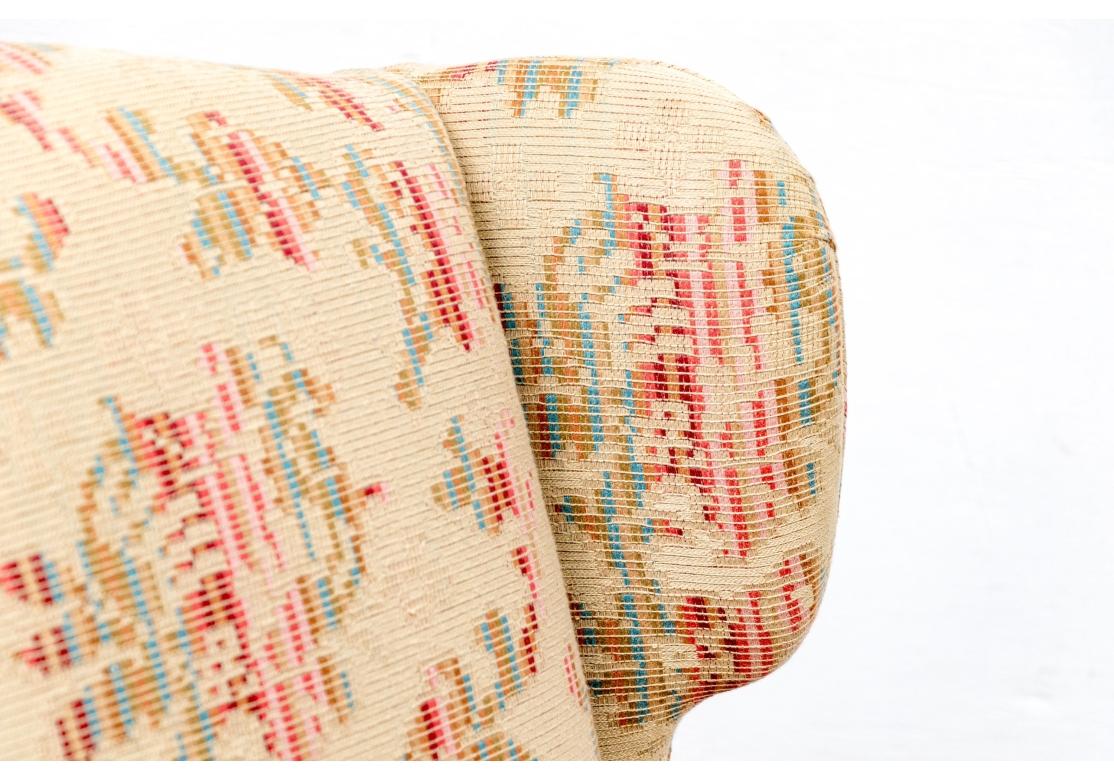 Fabric Pair Of Heavily Carved Walnut Upholstered Lounge Chairs - Pair #2 For Sale
