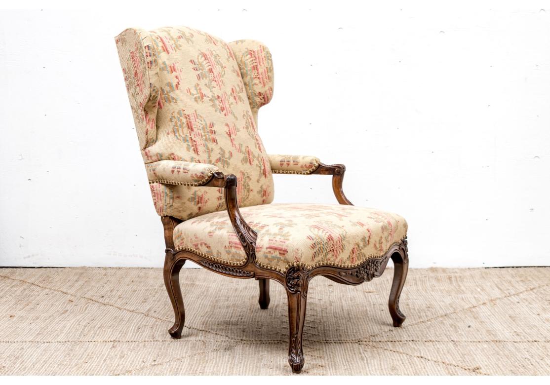 Pair Of Heavily Carved Walnut Upholstered Lounge Chairs - Pair #2 For Sale 3