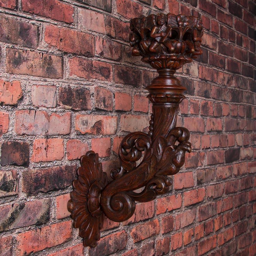 Pair of Heavily Carved Wooden Swedish Wall Sconces In Good Condition In Round Top, TX