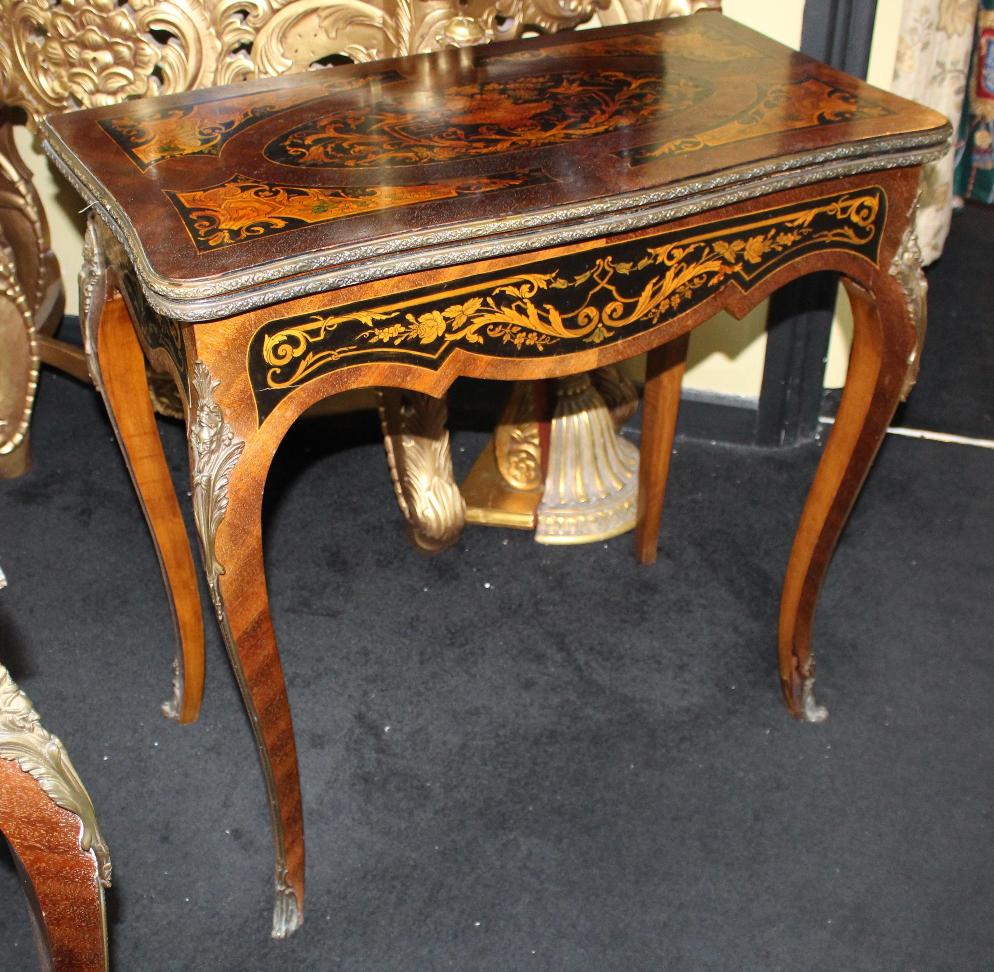 Pair of Heavily Inlaid Victorian Card Tables For Sale 6