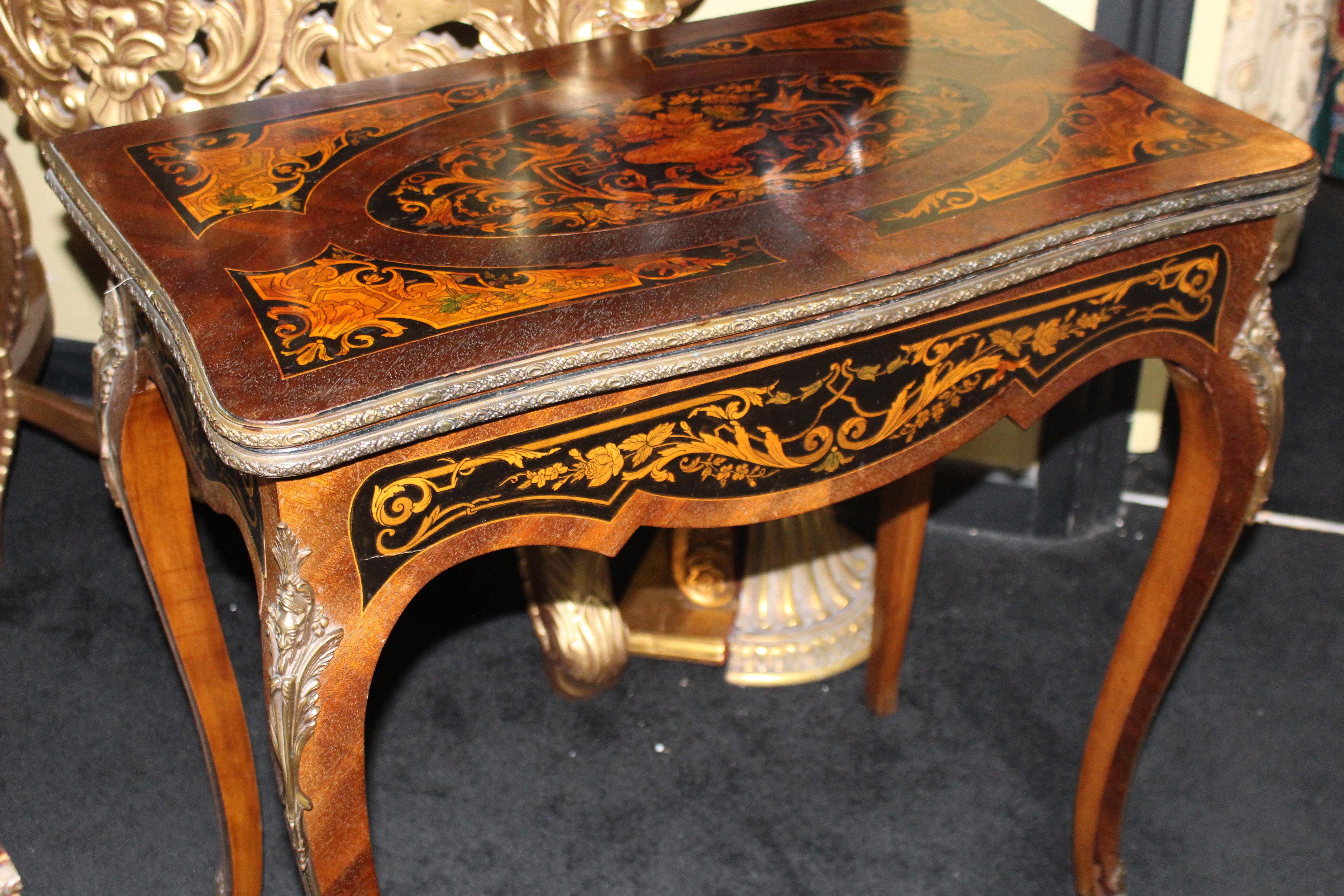 Pair of Heavily Inlaid Victorian Card Tables For Sale 7