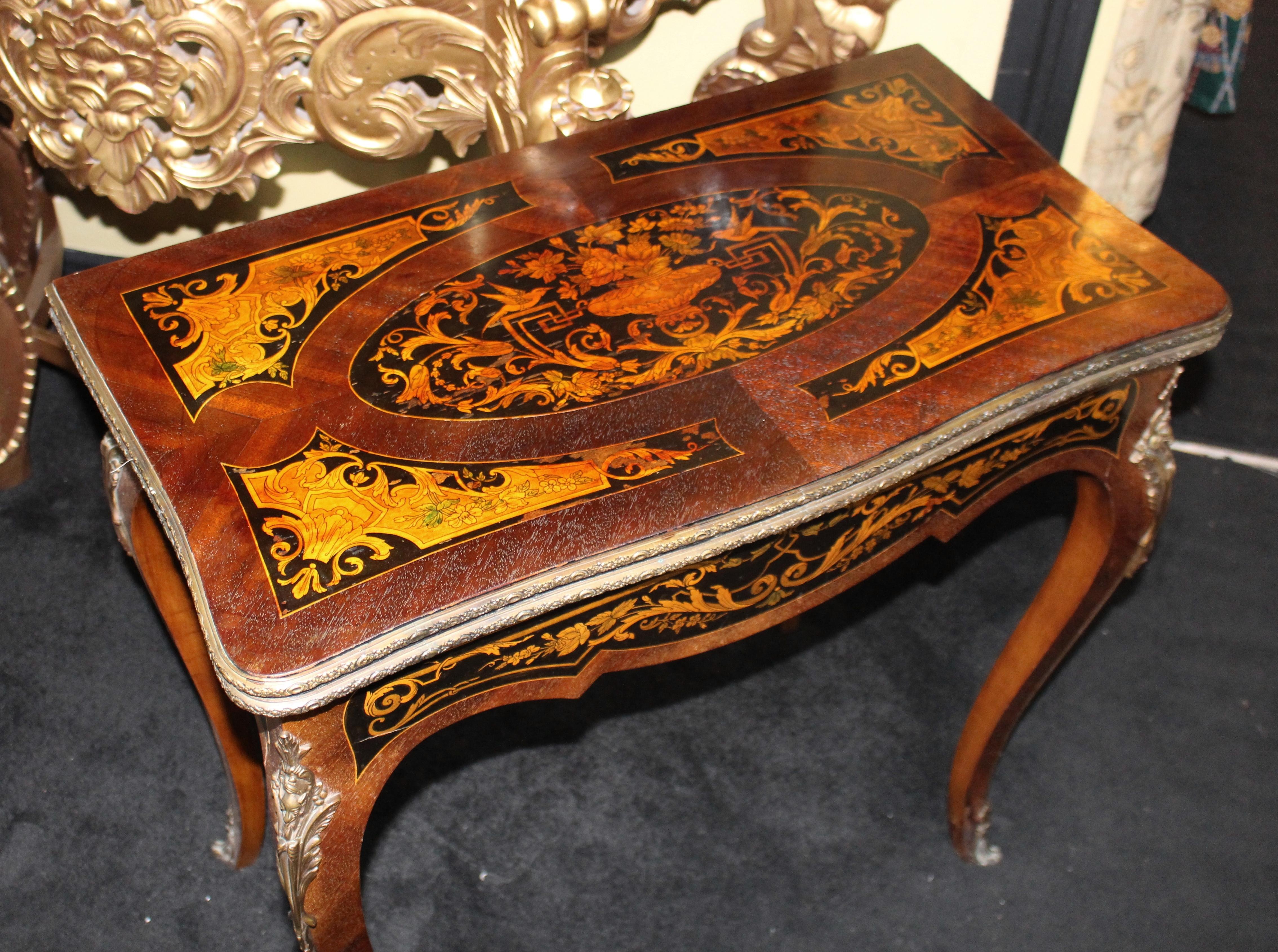 Pair of Heavily Inlaid Victorian Card Tables For Sale 8