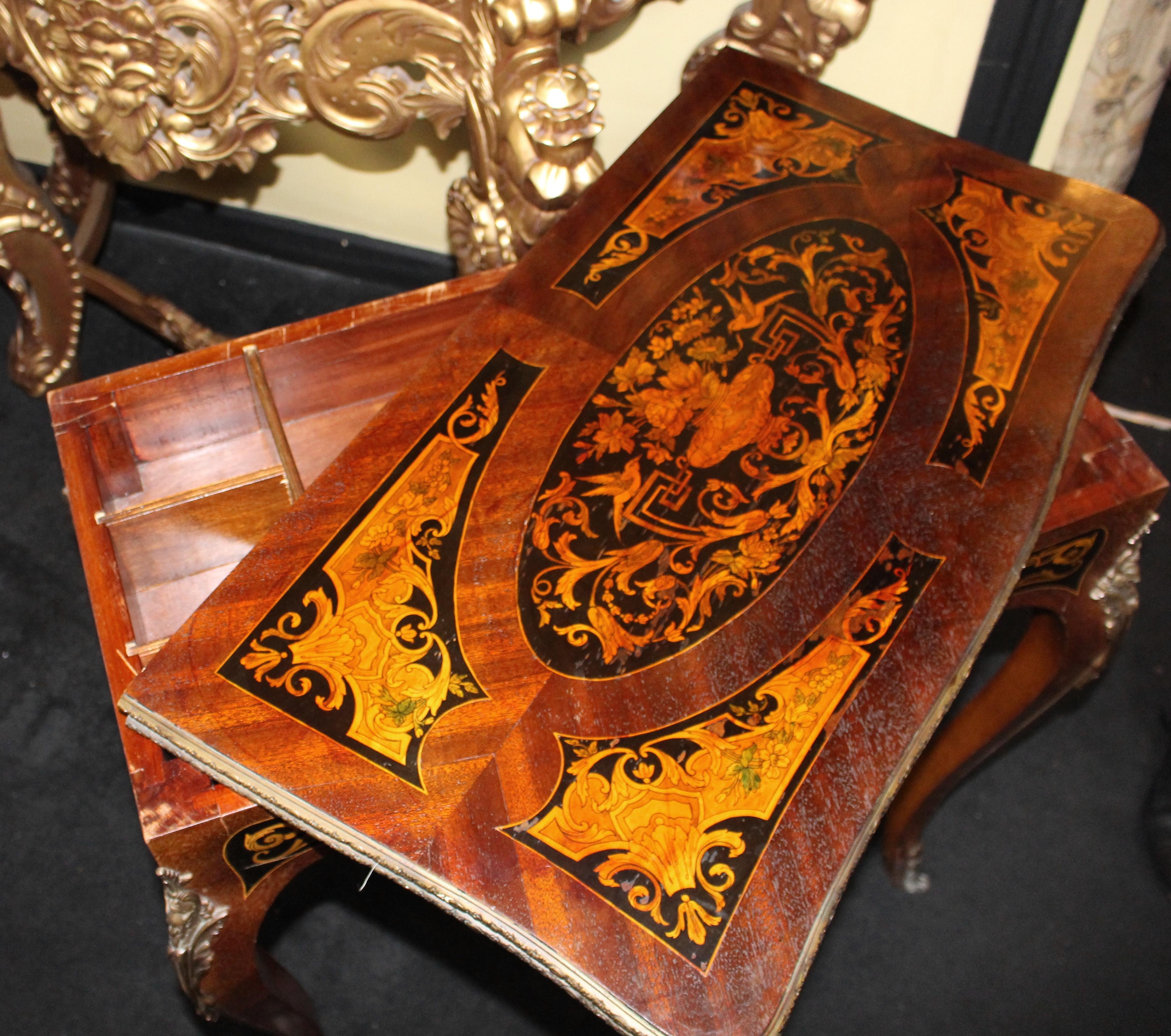 Pair of Heavily Inlaid Victorian Card Tables For Sale 9