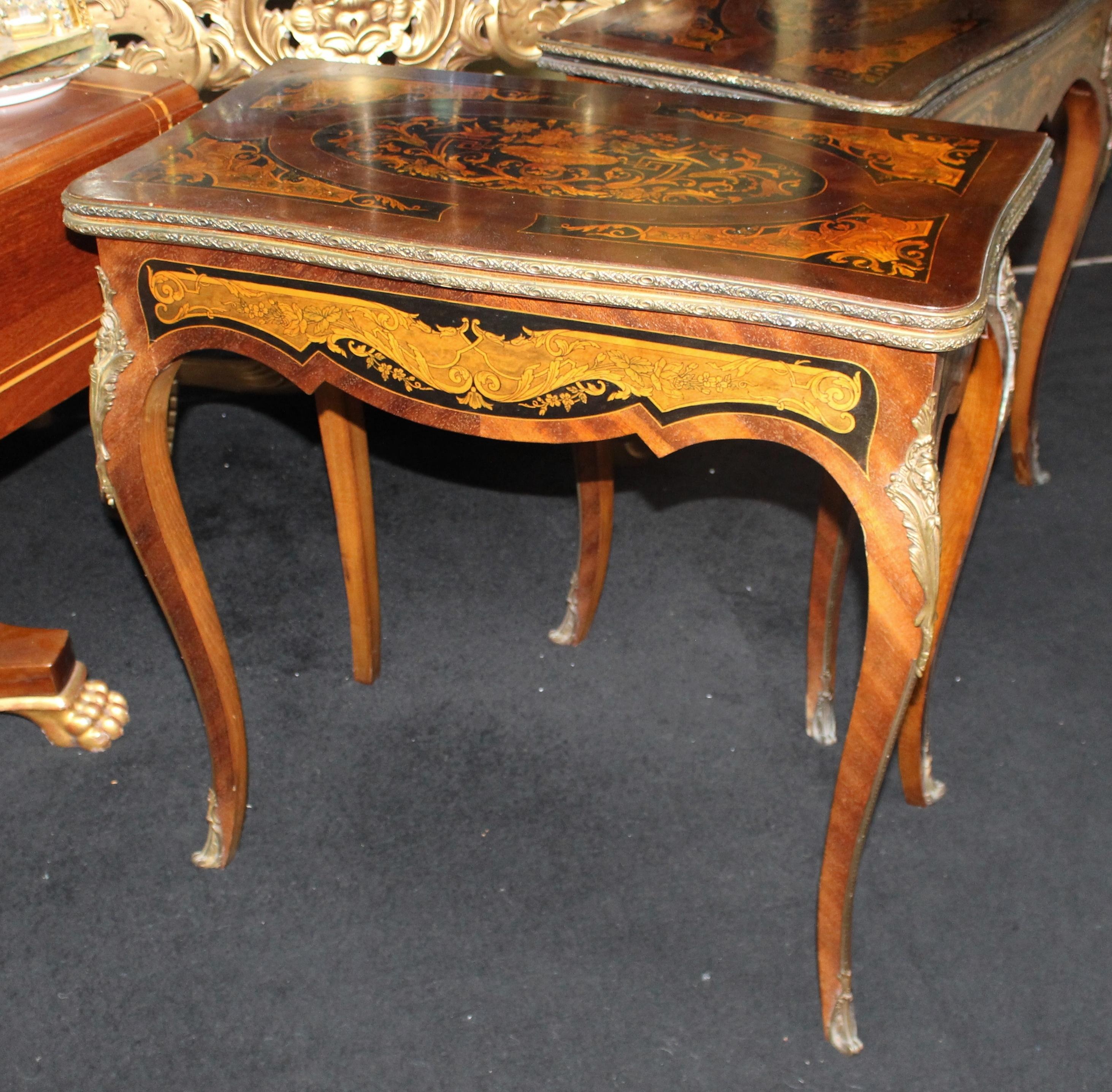 Width 77 cm 30 1/4 in
Depth 41 cm 16 1/4 in
Height 77.5 cm 30 1/2 in

Period Victorian
Decoration Inlaid; mahogany veneers, fruitwoods, ebony and satinwood
Condition Good condition. Sound structure, original mounts. A few marks to finish